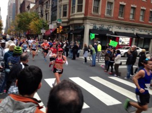 Coming up Chestnut Street and spotting my cheering section!